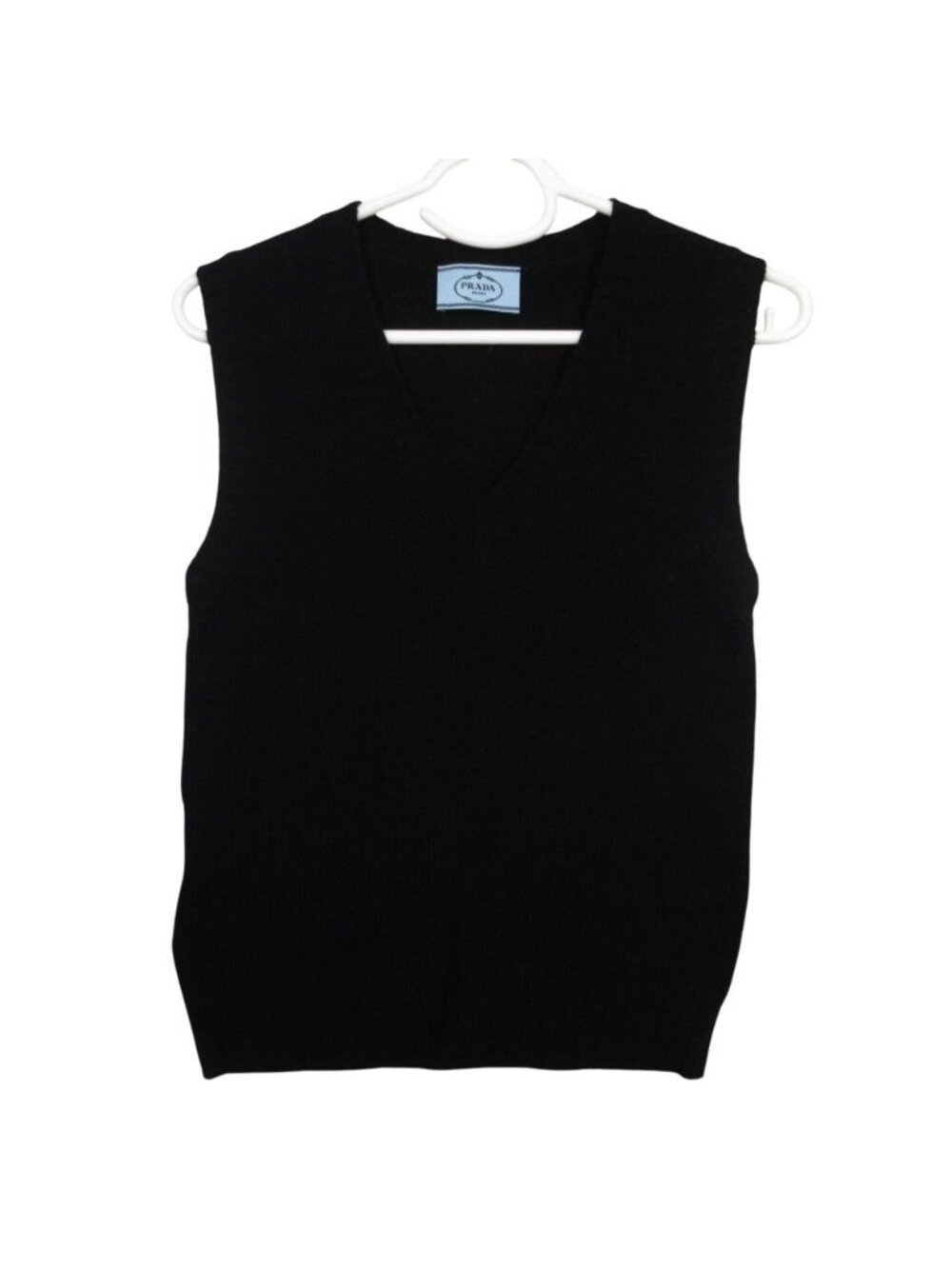 Prada Cashmere Wool V-neck Knit Vest Pullover Top Black 38 Sweater